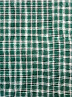 Plaid Check Fabric 60 W Cotton Woven Dk Green Ivory VTG By The Half Yard • $7.34