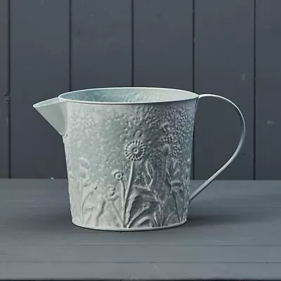 Sage Green Embossed Floral Metal Jug Vase Pot Flower Vase Home Display Planter • £14.95