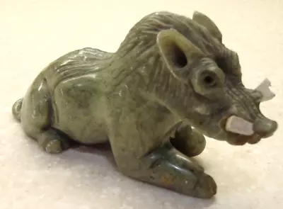 Hand-Carved Verdite Warthog Figure - South Africa Green Stone - 5  By 3  By 2  • $6.95