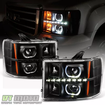 Black 2007-2013 GMC Sierra 1500 2500HD 3500HD SMD LED Halo Projector Headlights • $175.99