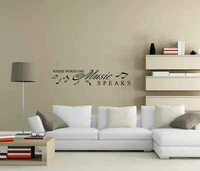Where Words Fail Music Speaks Music Notes Wall Stickers Art Quote Decor UK Zx103 • £5.81