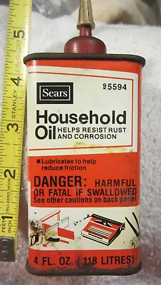 4 Oz Empty Sears Roebuck Household Oil Tin Can Handy OilerVTG Chicago IL 95549 • $7.99