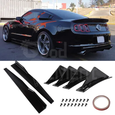 For Ford Mustang GT Side Skirt + 4X Rear Bumper Diffuser Shark Fin Lip Splitter • $37.35