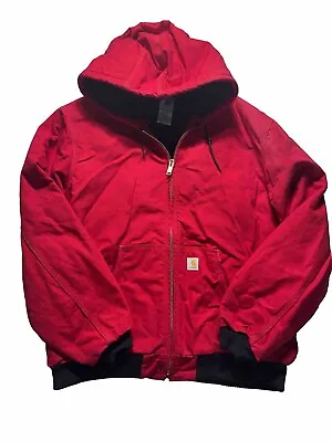 Vintage Carhartt J140 Red Jacket Hooded Canvas Workwear Men Size XXL TALL RARE • $249.95