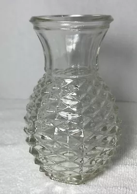 Vintage Clear Pineapple Shaped Floral Vase Diamond Point Pressed Glass FTD 1983 • $8.99