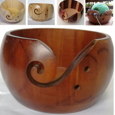 Handmade Wooden Yarn Bowl Crochet Organizer Storage Knitting Holder Round • £7.91