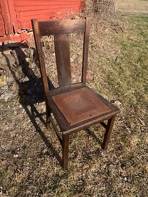 Antique Webster Wood Dining Kitchen Accent Leather Seat Chair Superior Wisconsin • $200