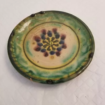 Clay Pottery Trinket Plate Green And Beige  5.5 Inch X 5.5 Inch • $15