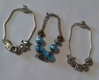 Stunning --- Silver Tone Beaded Charms Braçelet Murano (lot Of 3) • $45