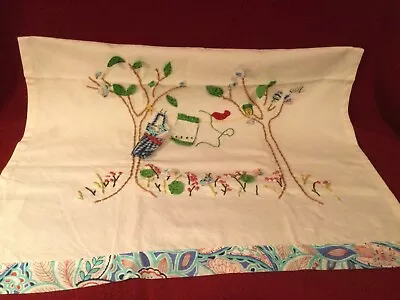 Vintage Embroidered Appliqué “Clothes Line” Tea Towel 21” X 28” • $16