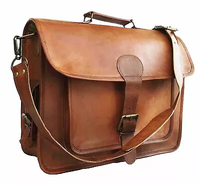 Vintage Brown Goat Leather Bag Men's Messenger Shoulder Laptop Bag Briefcase New • $62.84