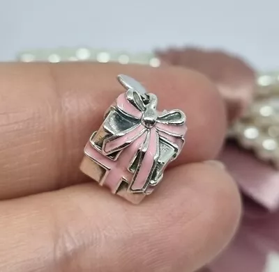 Genuine Pandora Pink Ribbon Gift Box Present Charm 💕 925 ALE  R15 • £12.99