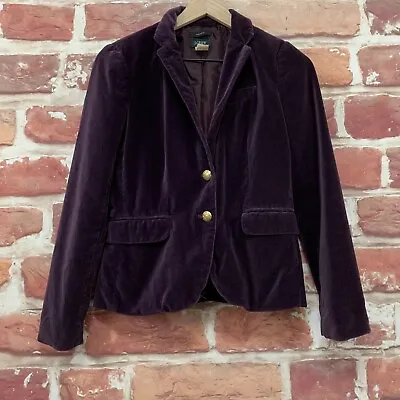 J Crew Schoolboy Jacket Womens Size 0 Dark Purple Velvet Velour Button Up Blazer • $33.14