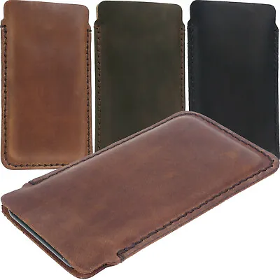 Slim Pouch Hand Sewn By Leather Crafter Of Cowhide Sleeve Case Cover For Phones • $30.69