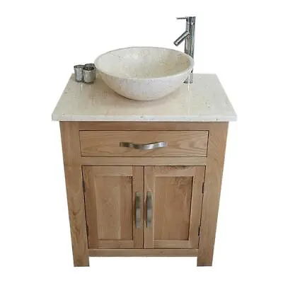 Bathroom Vanity Unit Oak Modern Cabinet Wash Stand Cream Marble Top & Basin 502 • £629