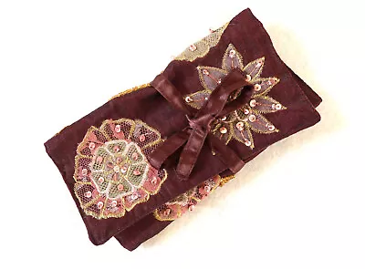 Boho Embroidered Fabric Jewelry Roll Or Travel Case With Zipper Pockets & Tie • $6