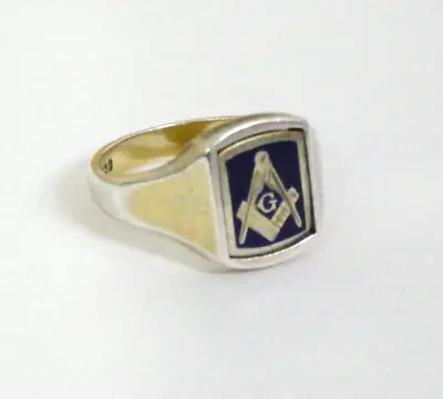 Masonic Silver Square & Compasses With The G. Blue Enamel Swivel Ring. Size Q. • £165