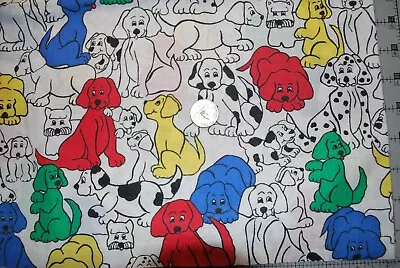 Vintage Dog Fabric.  Brights Puppy Dogs Novelty Juvenile 1 Yd  • $4.99