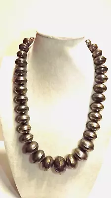 Vintage Sterling Silver Navajo 25  Graduated Stamped Bead Necklace 182 Grams • $550