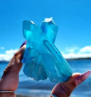 Angle Aura Blue Quartz Crystal Titanium Cluster Mineral Specimen Stone Healing • $14.50