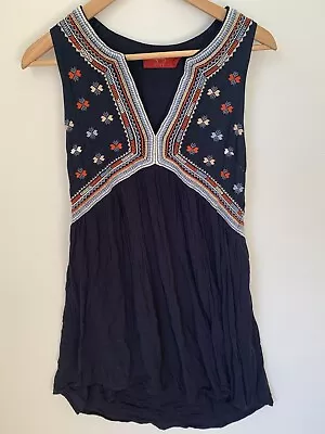 TIGERLILY SIZE 8 Dress Embroidered Boho Hippie Navy Blue Orange White • $39