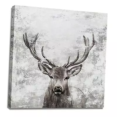  Canvas Wall Art Rustic Elk With Big Antlers Hand Painted Animal 20x20 Red Deer • $59.63