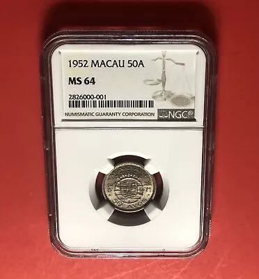 1952-macau -uncirculated 50 Avos Coingraded By Ngc Ms 64….deal • $47