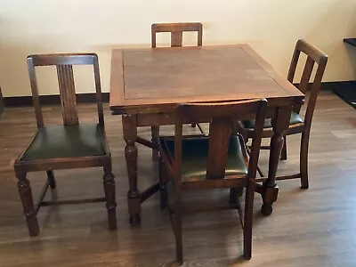 Antique English Draw Leaf Pub Table With Four Original Chairs Seats 6 • $82.50