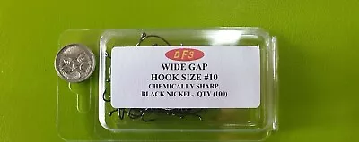100 DFS Size #10 WIDE GAP FISHING HOOK Chem Sharp Black Nickel Tackle • $14.60
