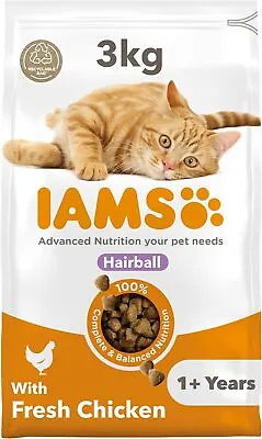 IAMS Hairball Complete Dry Cat Food For Adult And Senior Cats With Chicken 3kg • £14.85