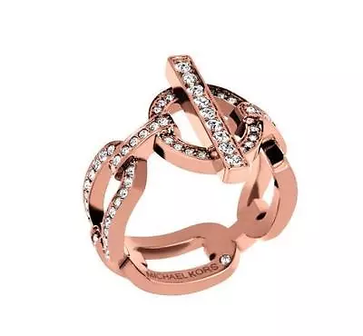 New Michael Kors Cityscape Rose Gold Tonelink Sculpted Pave Ring Size 7 Mkj4879 • $127.49