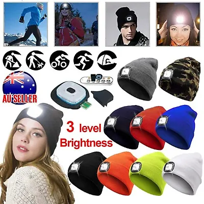 Unisex Knitted Beanie Hat LED Light Winter Warm Knit Hat Head Torch Lamp Cap AU • $17.49