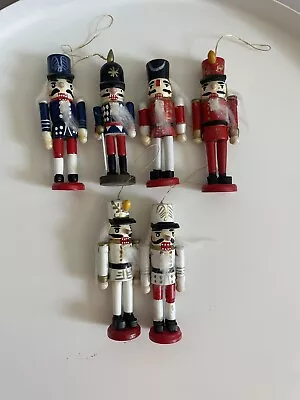 Vintage Nutcracker Christmas Ornament Set Lot Of 6 Red Blue And White 3 Inch • $0.99