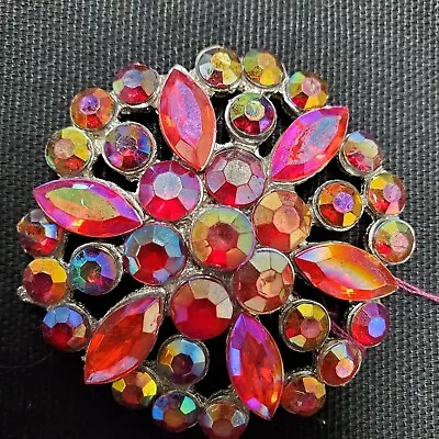 Magnetic Brooch Round Red Marquise And Round Stones  Red Hat Event Valentines • $8.48