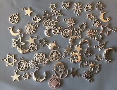 £3.79 • Buy Moon Stars Sun Space Mixed Random Tibetan Silver Metal Charms Necklace Pendant