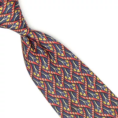 Salvatore Ferragamo Mens Silk Necktie Blue Red Orange Geometric Print Tie Italy • $50