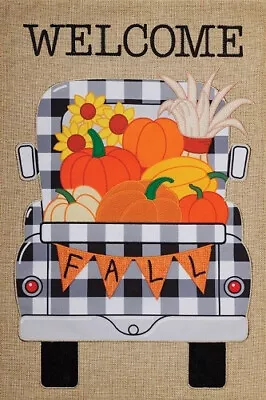 Welcome Fall Checkered Pumpkin Farm Truck Applique Mini Window Garden Yard Flag • $8.97