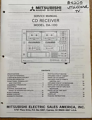 Mitsubishi Da-100 Cd Receiver Original Service Repair Manual • $14.94