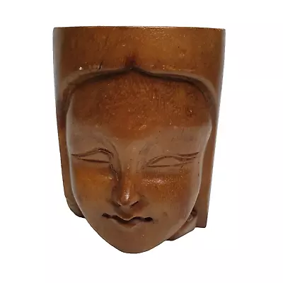 Vintage Wooden Hand Carved Tankard Mug With Girls Face- Philippines-Island Decor • $22