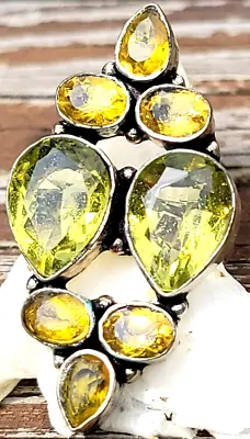 Vintage Green And Yellow Citrine Stones/glass Silver 925 Size 9.5-10 • $55