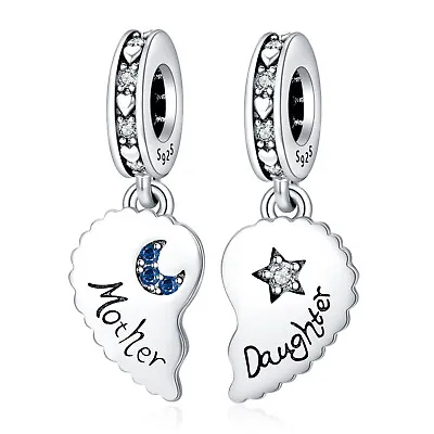 Authentic 925 Sterling Silver Mom Daught Double Heart Dangle For Charm Bracelets • $19.98