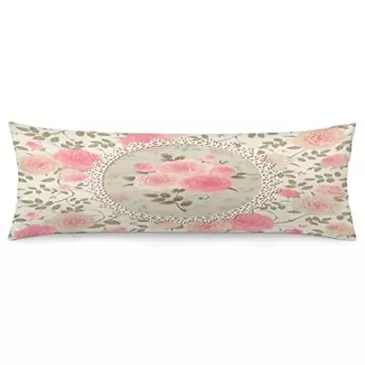 Body Pillow Cover Vintage Floral Shabby Chic Roses Lace Frame Pink Flowers Bo... • $23.14
