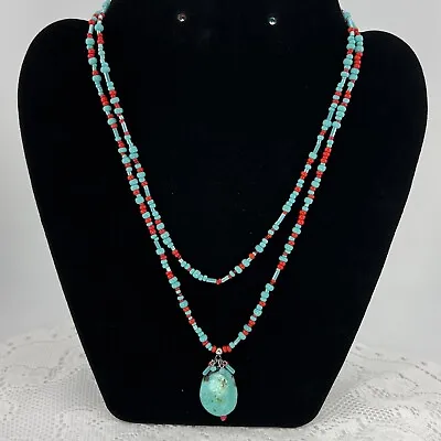 Vintage Suzanne Kalan Sterling Silver 925 Beaded Turquoise Pendant-necklace • $89