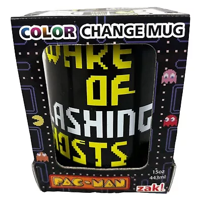 Pac-Man Mug Coffee Cup Zak! Beware Of Flashing Ghosts Color Change 15oz Black • $21.95