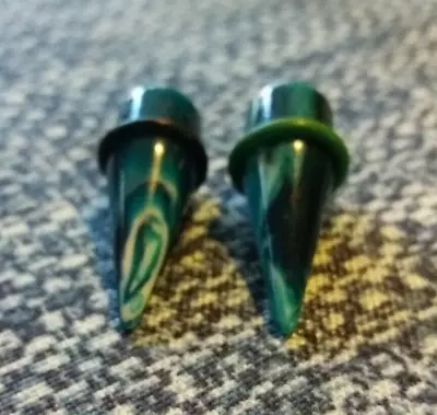  Pair Green Marble Acrylic Ear Tapers  Stretchers Expander  • $4.20