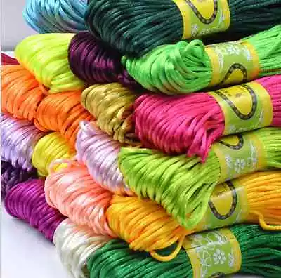 £2.02 • Buy 20M Chinese Knot Satin Nylon Braided Cord Macrame Beading Rattail Wire Cord 2MM
