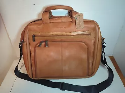 Kenneth Cole REACTION Out Of The Bag Leather Laptop Bag Cognac Genuine  • $23.99