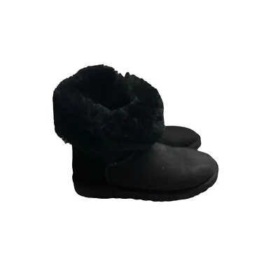 UGG Bailey Button II Black Women US 6 Sheepskin Suede Boots  0244 • $24