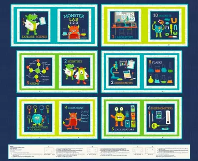 Studio E Monster Lab 4430P-77 Book Panel Navy Cotton Fabric By Yard • $12.50