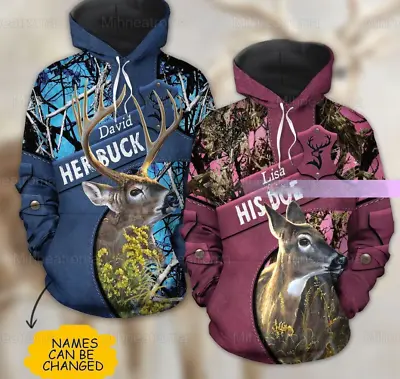 Personalized Her Buck His Doe Couple Hoodie Deer Matching Hoodie Valentines Gi • $42.99